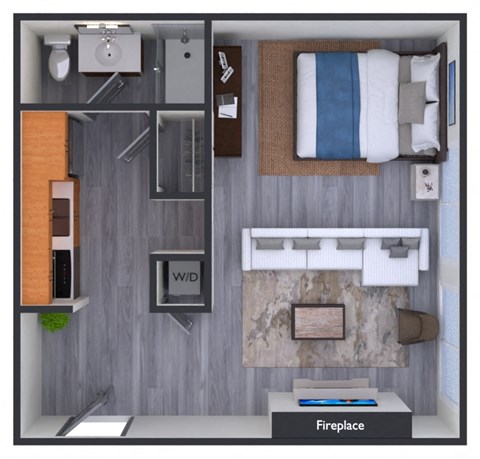 Floor plan for studio, 1 bath, 341 sqft